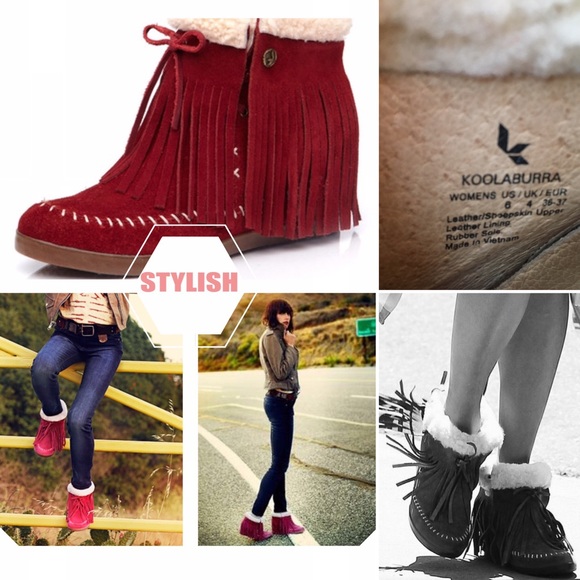 Shearling Hidden Platform Fringe Moccasin Bootie - Picture 4 of 6